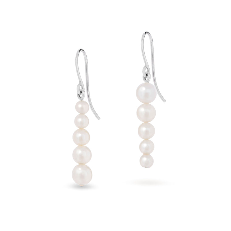 Sea Foam Graduated Pearl Earrings - silver